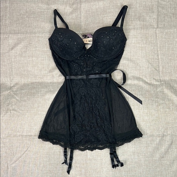 Victoria’s Secret New Women’s 34B Lace Mesh Rhinestone Adjustable Strap Lingerie - Picture 1 of 11